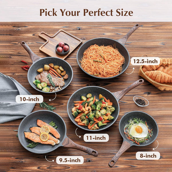 12.5 Inch Nonstick Frying Pan Skillet, Swiss Granite Coating Omelette Pan, Healthy Stone Cookware, PFOA Free6