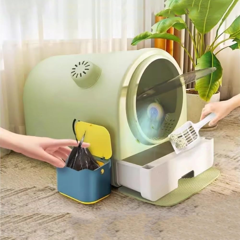 pet-supplies-enclosed-cat-litter-box-with-lid-scoop-splash-proof-large-pan-easy-cleangreen