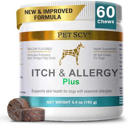 Itch & Allergy plus Dog Allergy Chews for Itchy Skin, Ears & Paws | Colostrum, Probiotics & Quercetin | Dog Allergy Relief for Skin Redness, Hair Loss, Immunity and Digestive Health - 60 Chews1