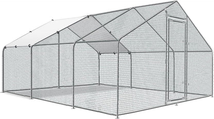 Large Metal Chicken Coop round Top Upgrade Tri-Supporting Wire Mesh Chicken Run,Chicken Pen with Water-Resident and Anti-Uv Cover,Duck Rabbit House Outdoor (6.6'L X 9'W X 6.5'H)16