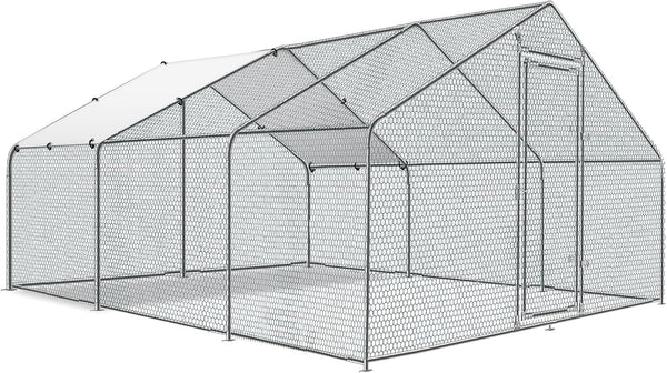 Large Metal Chicken Coop round Top Upgrade Tri-Supporting Wire Mesh Chicken Run,Chicken Pen with Water-Resident and Anti-Uv Cover,Duck Rabbit House Outdoor (6.6'L X 9'W X 6.5'H)16