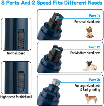 Casfuy Dog Nail Grinder Upgraded - Professional 2-Speed Whisper-Quiet Electric Pet Nail Trimmer Painless Paws Grooming & Smoothing for Small Medium Large Dogs & Cats (Dark Blue)4