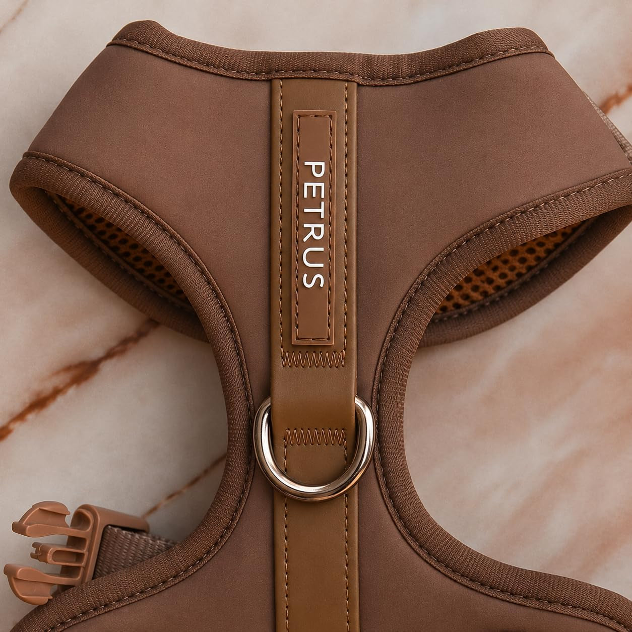 premium-no-pull-dog-harness-soft-neoprene-breathable-mesh-vest-with-front-back-clip-d-rings-adjustable-lightweight-walking-harness-for-puppies-small-medium-dogs-bronze-brown-gold-m