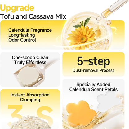Tofu Cassava Mixed Cat Litter, Natural Ingredients, Quick Clumping, Odor Control, Flushable, Low Tracking, Low Dust, 5.5 Lb(5.5Lb×1 Packs)2