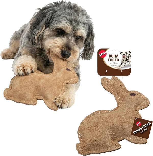 SPOT Dura-Fused Leather Rabbit Dog Toy – Durable Real Leather & Jute Chew Toy with Squeaker, Double-Stitched for Moderate Chewers, Small & Medium Dogs, 7.5In1