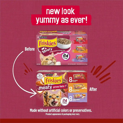 Purina Friskies Gravy Wet Cat Food Variety Pack, Prime Filets Meaty Favorites - (Pack of 24) 5.5 Oz. Cans2