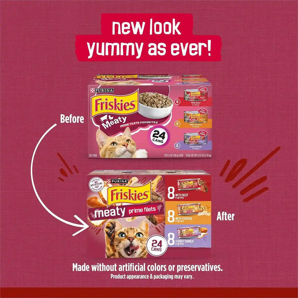 Purina Friskies Gravy Wet Cat Food Variety Pack, Prime Filets Meaty Favorites - (Pack of 24) 5.5 Oz. Cans2