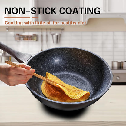 Nonstick Wok with Lid, 12 Inch Woks & Stir-Fry Pans, Granite Stone Coating for Cooking, Induction Cookware, Compatible with All Stovetops, PFOA Free3