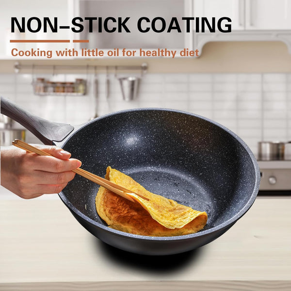 Nonstick Wok with Lid, 12 Inch Woks & Stir-Fry Pans, Granite Stone Coating for Cooking, Induction Cookware, Compatible with All Stovetops, PFOA Free3