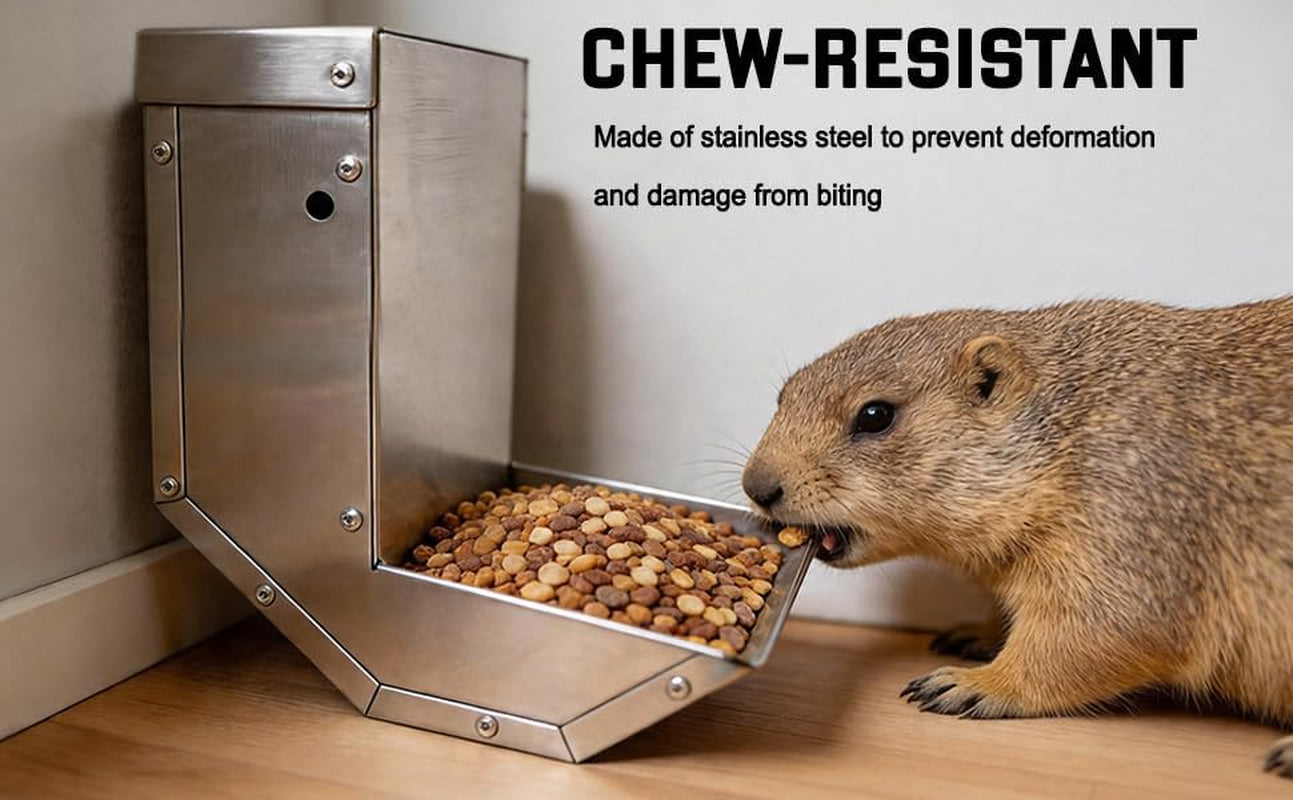 rabbit-feeder-small-animal-stainless-steel-gravity-feeding-trough-with-lid-outdoor-durable-cage-feeder-holds-several-days-food-4-inch-1-5lbs
