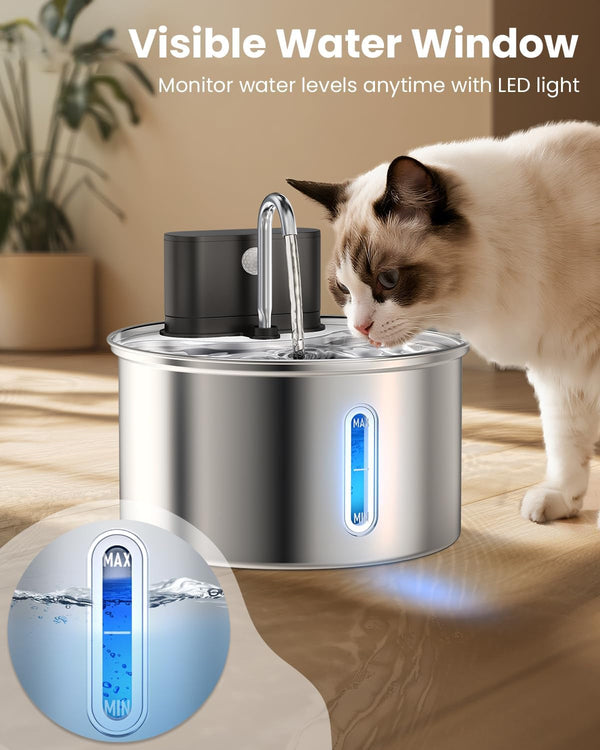 Cat Water Fountain Wireless Stainless Steel with Sensor 3.5L/118Oz Battery Operated Rechargeable Automatic Water Dispenser Quiet Pump for Drinking Indoor, Easy Clean for Cats Dogs Pets9