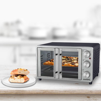 French Door Convection Toaster Oven & Broiler, Bake Broil Toast Oven, Fits 9X13’’ Aluminum Baking Pan, 6-Slices, 10’’ Pizza, Convection Oven - Stainless Steel2