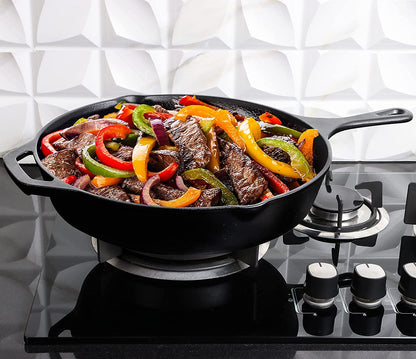 Cast Iron Skillet 12 Inch Pre-Seasoned Pfas-Free Black | Chef Pan, Even Heat Distribution, Stovetop, Oven, Campfire and Grill Safe, Large Skillet, Indoor Outdoor Use2