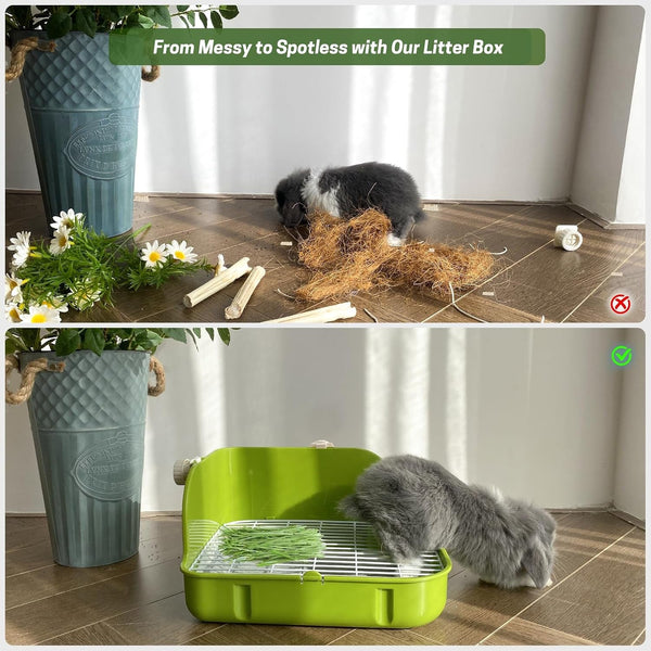 Rabbit Litter Box, Bunny Litter Box, Guinea Pig Potty Trained, Square Small Animal Toilet Potty Pan for Rabbit Guinea Pig Ferret Hamster Chinchilla (Grass Green)6