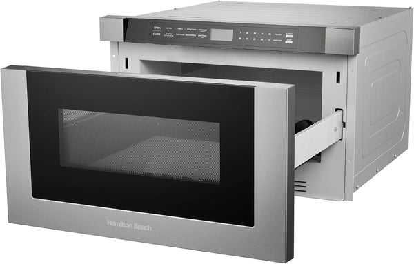 23.5 Inch Built-In Drawer Microwave Oven, 1.1 Cu. Ft., Touchscreen Control, Stainless Steel, Flat-Bed Design, Electric Drawer Open5
