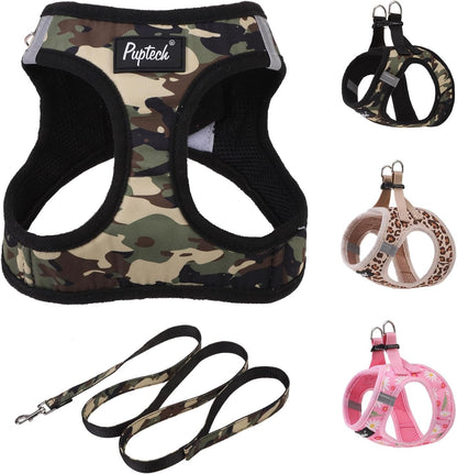PUPTECK Dog Harness and Leash Set for Small Medium Dogs No Pull Step-In Soft Mesh Puppy Cat Vest Harnesses Reflective at Night, Green S26