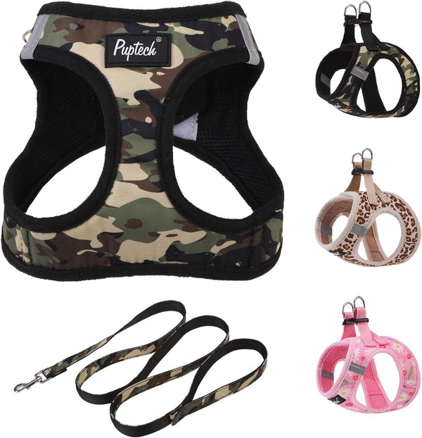 PUPTECK Dog Harness and Leash Set for Small Medium Dogs No Pull Step-In Soft Mesh Puppy Cat Vest Harnesses Reflective at Night, Green S26