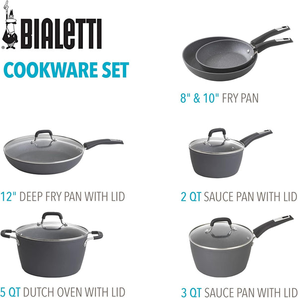 Impact 10-Piece Textured Aluminum Cookware Set with Pots, Pans, and Dutch Oven, Nonstick Pots and Pans Set for Kitchen, Gray6