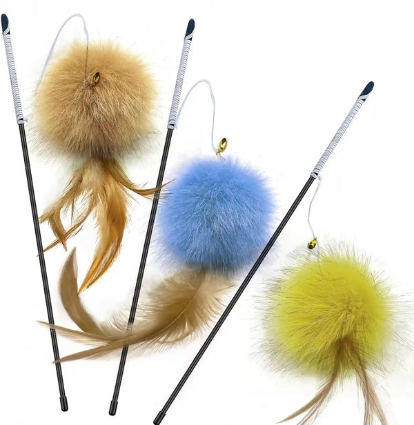 Cat Toys for Indoor Toys,Rainbow Cat Wand Toys,Feather Flips Plush Ball Cat Toys,Interactive Feather Toy for Teaser Play and Chase Exercise with Kitten 6 Pack8