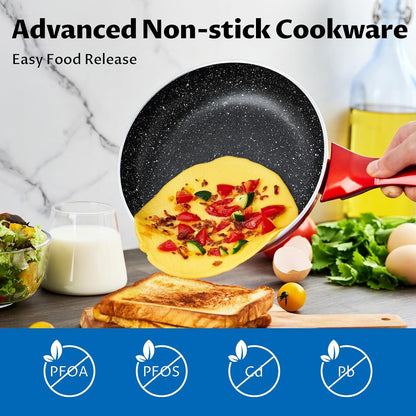 Pots and Pans Set Non Stick, Induction Cookware Set 10-Piece, Red | Stay-Cool Bakelite Handles, Pfoa-Free Nonstick Healthy Cooking Set with Frying Pans, Saucepans & Stockpot, for All Stovetops3