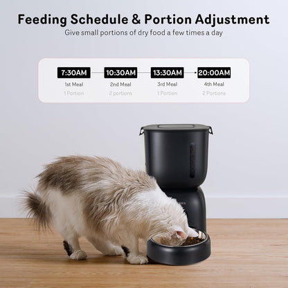 Automatic Cat Feeder and Water Dispenser FW1, Wire or Battery Cat Food Dispenser Timer Pet Feeder - Locking Lid, Desiccant Bag, Programmable Portion Control, 4 Daily Meals, 10S Voice Recorder2