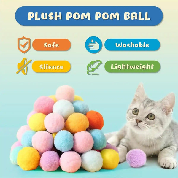 30 Pcs Premium Silent Cat Pom Pom Balls, Interactive Lightweight Assorted Colors Fuzzy Toy Balls (1.2 Inches), with 4 Pcs Cat Spring Toy for Indoor Kitten Playing Exercising2