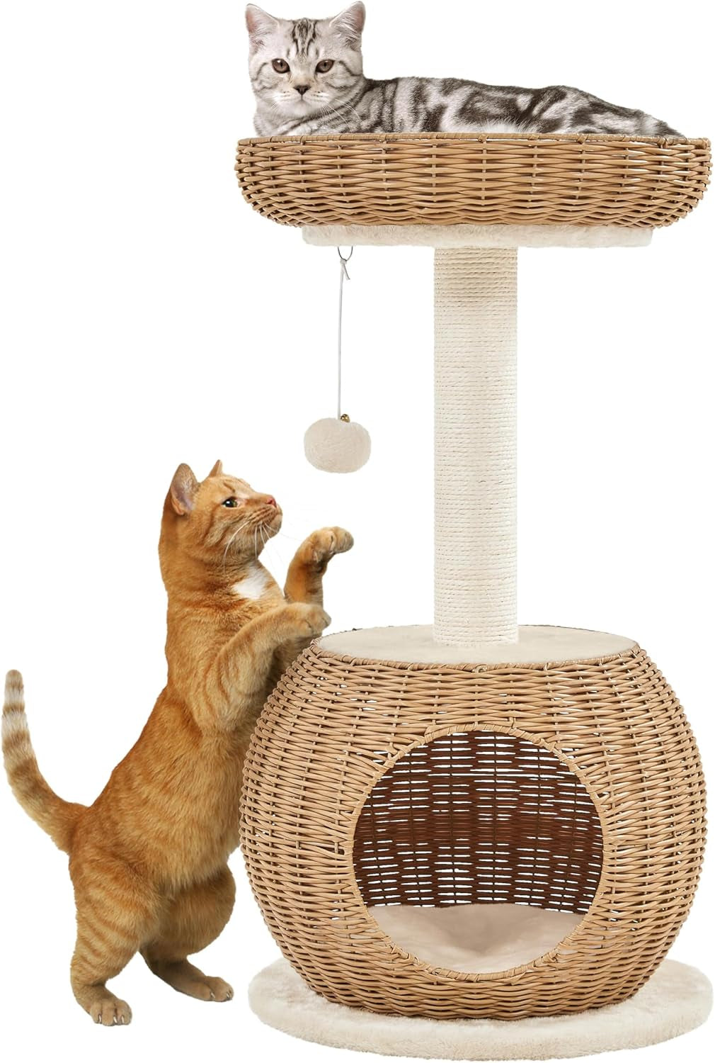 yaheetech-cat-tree-29-5in-rattan-cat-tower-for-indoor-cats-w-scratching-post-woven-cat-condo-and-soft-cushion-top-perch-aesthetic-cat-tree-for-kittens-boho-pe-rattan-tower-with-a-hideaway-cubby-and-top-window-perch-fits-small-spaces-and-corners-as-decor-assembles-in-minutes