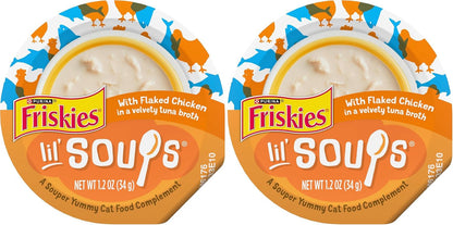 Friskies Purina Natural,Grain Free Wet Cat Food Lickable Cat Treats,Lil' Soups Flaked Chicken - 1.2 Oz. Tubs,(Pack of 16)1