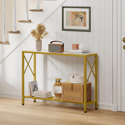 Entryway Table 41.8", 2 Tier Gold Console Table with Shelves | Narrow Entry Table, Thin Sofa Table for Hallway, Living Room, Foyer, Entrance, Corridor, Office, Gold & White7
