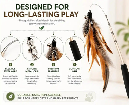 Cat Toys - No Chemical Dyeing Cat Feather Toys for Indoor Cats - Include Cat Wand and Natural Feather Refills7