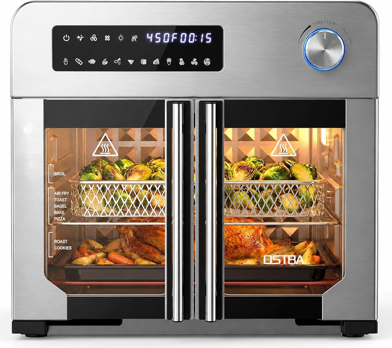 french-door-air-fryer-toaster-oven-combo-24qt-10-in-1-oven-1700w-heating-adjustable-fan-speed-rotisserie-function-102-recipe-book-removable-crumb-tray-stainless-steel-finish