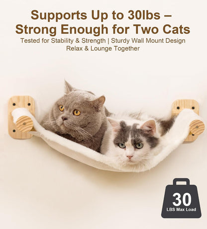 Cat Wall Hammock, Dual-Sided Cat Wall Bed with Canvas & Plush Fabric for All Seasons, Wall Mounted Shelf for Large Cats, Modern Perches for Lounging & Napping5