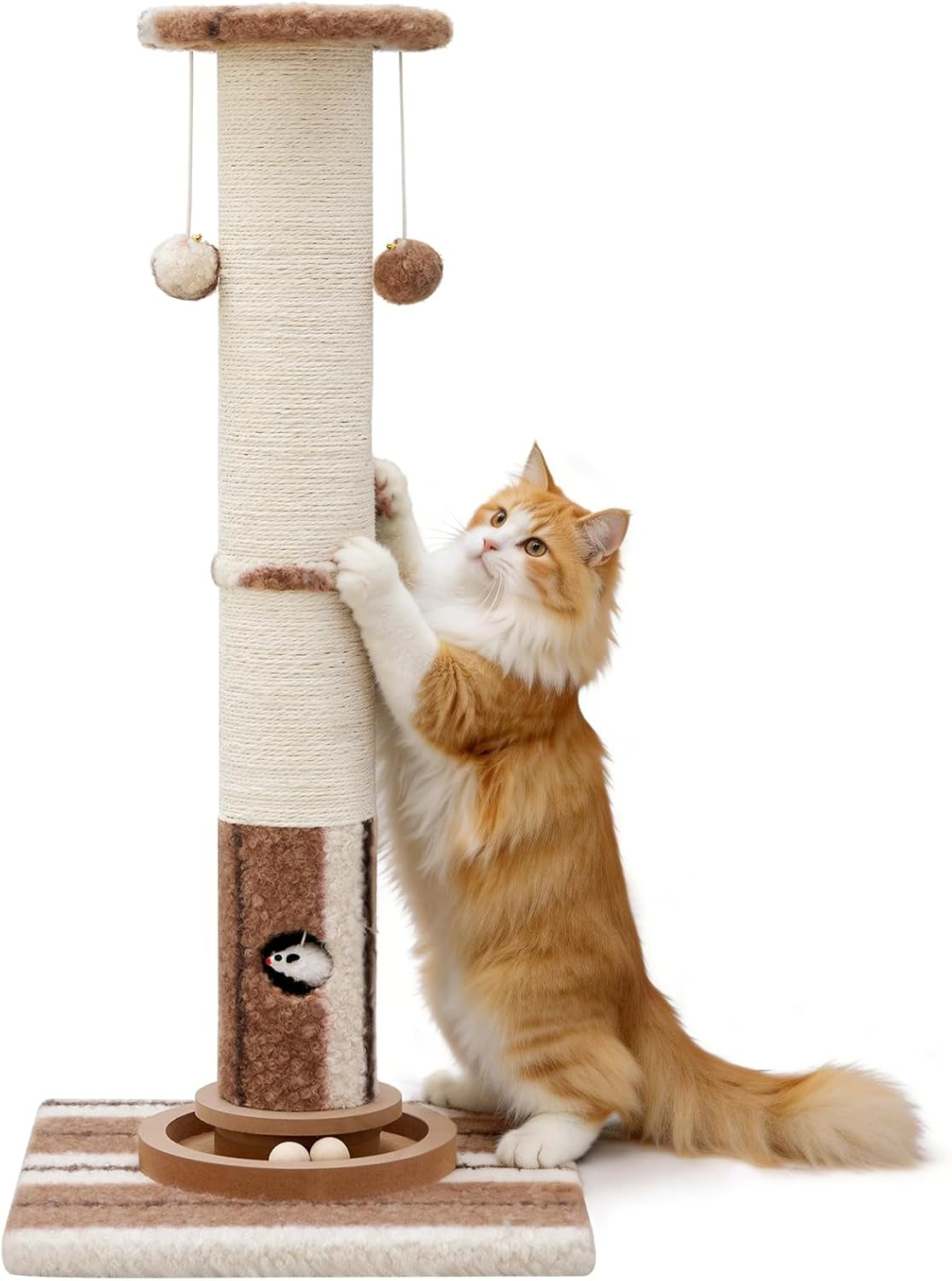 woochpet-cat-scratching-post-heavy-duty-green-sisal-scratcher-with-cat-toys-protect-furniture-modern-boho-cat-post-for-indoor-large-cats-cat-ball-track