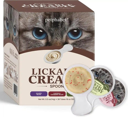 PETPHABET Lickable Cat Treats Spoon, 3 Flavors Variety Pack, 36 Count | Creamy Puree Kitten Treat, Functional Wet Paste, Skin Coat Support, Hairball Relief, Urinary Health, Grain-Free with Taurine1