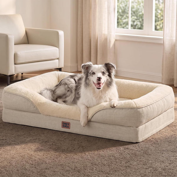 EHEYCIGA Orthopedic XL Dog Bed for Large Sized Dog, 42X30 Inch Extra Large Memory Foam Dog Couch Bed with Sides, Waterproof Liner & Washable Removable Cover, Bolster Pet Sofa, Grey56
