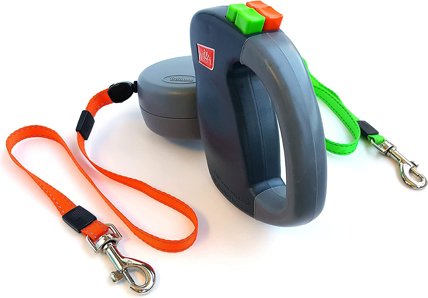 wigzi-2-two-dog-reflective-retractable-pet-leash-360-degree-zero-tangle-patent-two-dogs-each-up-to-50-lbs-and-10ft-reflective-orange-and-green-leads-dual-locking
