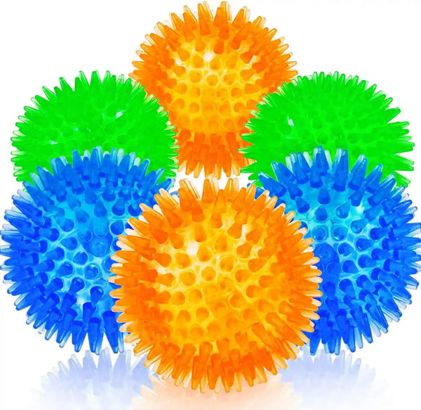 SHARLOVY Squeaky Balls for Pet Small Puppy, 6 Pack TPR Fetch Spike Balls for Dogs, Rubber 6 Pack Bright Colors Chew Teething Dog Toys, for Clean Teeth and Training, for Puppy Chew and Teething1