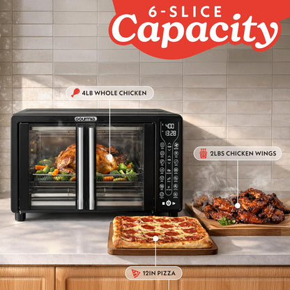 French Door Air Fryer Toaster Oven – 6-Slice Capacity, Fryforce 360°, Digital Display with 17 Cooking Presets, Black6