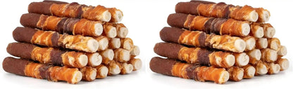 MON2SUN Dog Treats, 6 Inch Triple Flavor Wrapped Rawhide Rolls, 17.6 Oz | 10 Count Pack, Chicken Liver, Duck and Chicken Recipe, Teeth Cleaning Chews, Sized for Medium Dogs13