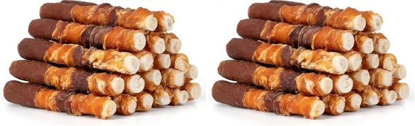 MON2SUN Dog Treats, 6 Inch Triple Flavor Wrapped Rawhide Rolls, 17.6 Oz | 10 Count Pack, Chicken Liver, Duck and Chicken Recipe, Teeth Cleaning Chews, Sized for Medium Dogs13