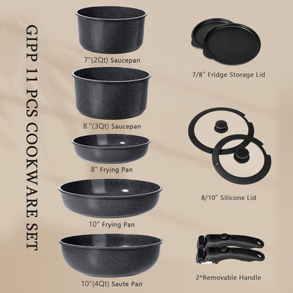 Ceramic Pots and Pans Set Non Stick, 11 Piece Nonstick Detachable Handle Cookware Sets, Non Toxic Induction Kitchen Pot and Pan with Removable Handle, Healthy RV Cookware, Dishwasher ＆Oven Safe6