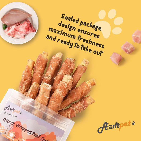 Dog Treats, Chicken Wrapped Beef Cartilage, Rawhide Free Dog Chews | Each 3–4 in Long Rawhide Free & Grain Free Dog Bones for Small Medium Large Dogs5