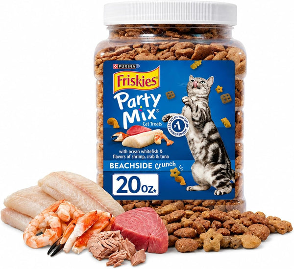Purina Friskies Party Mix Cat Treats, Beachside Crunch, Made with Ocean Whitefish, Crunchy Cat Treats for Adult Cats, 20-Ounce Resealable Canister (Pack of 2)14