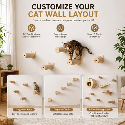 Sisal Rope Wall Mounted Cat Scratching Post - 11 In, for Indoor Cats Climbing & Scratching, 2-Post Integrated Set4