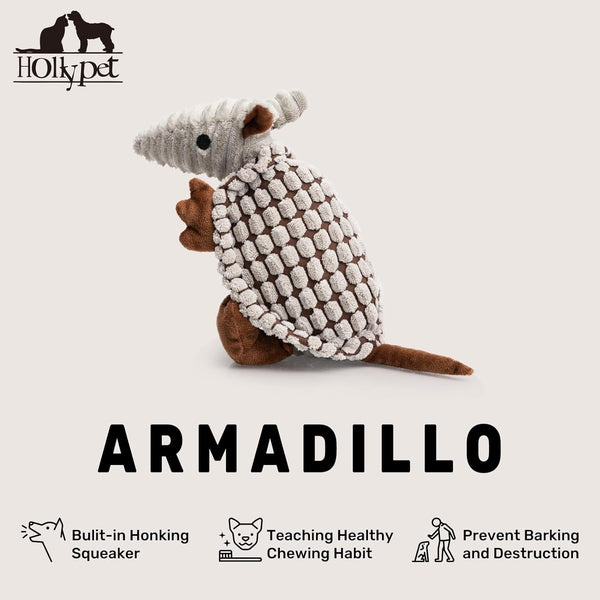 Hollypet Plush Squeaky Armadillo Chew Dog Toy for Small Medium, 8" | Cute Stuffed Armadillo Toy with Unique Grunt Squeaker & Textured Fabric for Teeth Cleaning. Great for Small & Medium Dogs4