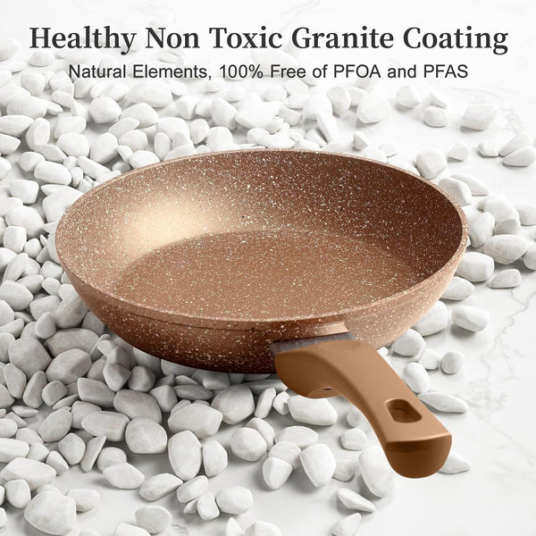 Nonstick Ceramic Frying Pans Skillets Set with Lid 8"+9.5"+11" | No Toxic Egg Omelette Frying Pan Set, All Stove Compatible, Healthy Granite Induction Cooking Pan, PFOA & PFAS Free2