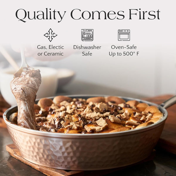 Ceramic Pots and Pans for Cooking - 10 Piece Cookware Set with Glass Lids, Rose Hammered Design, Elegant, Lightweight & Durable Non Stick Pans for All Stove Top Designs, Oven Use up to 500°F4