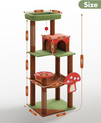 MUTTROS Mushroom Cat Tree Tower with Removable Scratcher, Large Hammock, Condo, Perch, 3 Sisal Posts – Multi-Level Cat Tree for Indoor Cats, Cute Cat Tower for Small Space Homes8