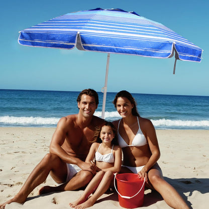 6Ft Beach Umbrella - Heavy Duty Wind Resistant UV 50+ Portable Sun Shade with Sand Anchor & Carry Bag, Outdoor Folding Umbrella for Beach, Pool, Patio, Garden (Blue Stripe) No Tilt the Sand Needs to Exceed the Spiral 6Inch3