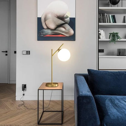 Mid Century Modern Table Lamp, 1 Light Brass Glass Globe Bedside Lamp, Contemporary Metal Table Lamp with Milky White Glass Shadefor Bedroom Living Room Study Room7
